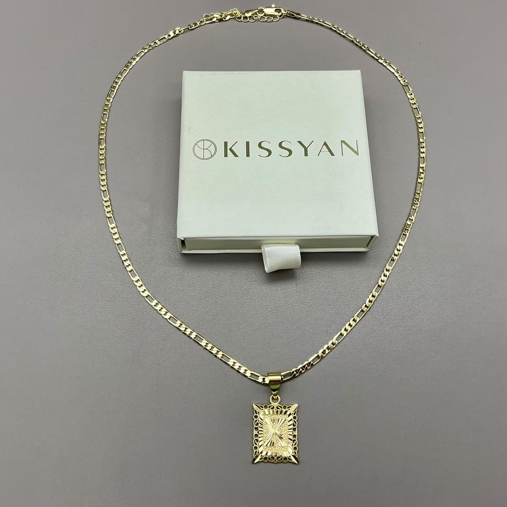 KISSYAN Necklace Women Gold Initial K Pendant Figaro Chain Jewelry Gift Boxed